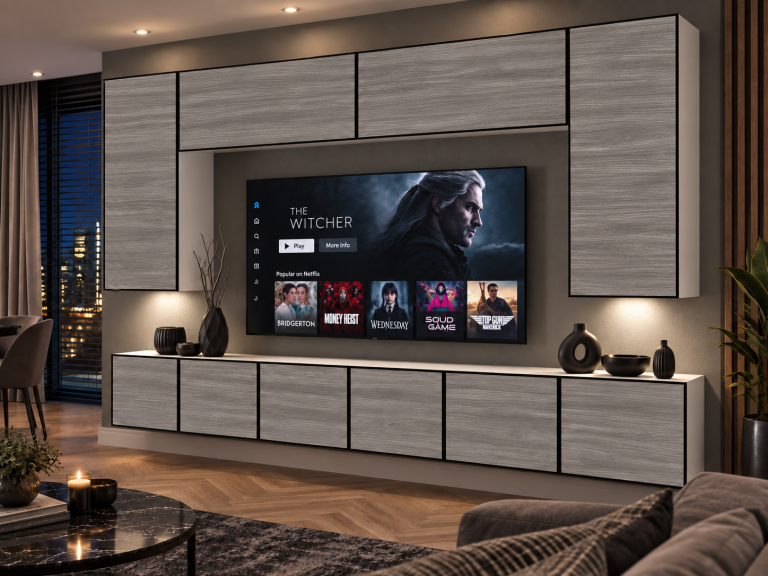 Obývacia stena Linea 300 cm TV/RTV sivý antracit grafitový Výrobca IMP L Monroe 2/5/W/GW1/0/0