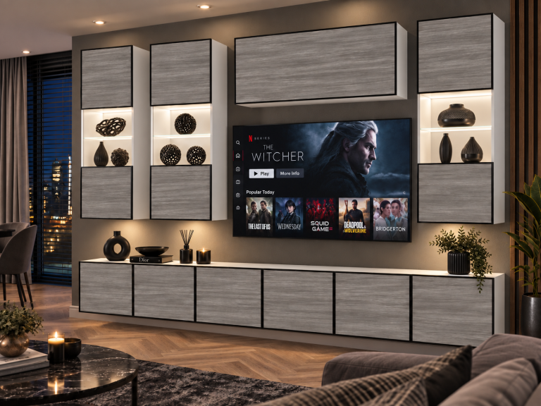 Obývacia stena Linea 300 cm TV/RTV sivý antracit grafitový Výrobca IMP L Pacino 5/5/W/GW1/0/0