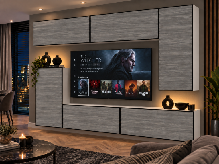 Obývacia stena Linea 250 cm TV/RTV sivá antracit grafitová Výrobca IMP L Woody 8/5/W/GW1/0/0