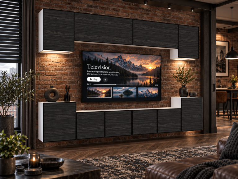 Obývacia stena Linea 300 cm TV/RTV čierna ebenové Výrobca IMP L Hepburn 4/5/W/HK/0/0