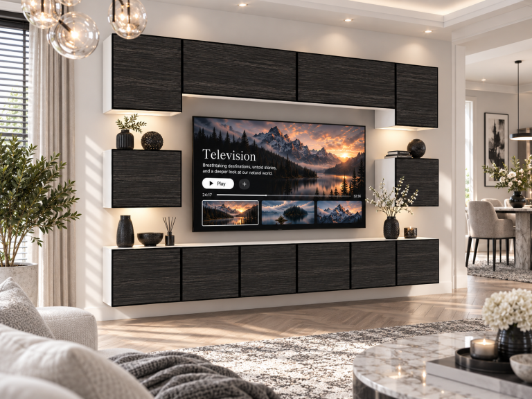 Obývacia stena Linea 300 cm TV/RTV čierna ebenové Výrobca IMP L Tarantino 3/5/W/HK/0/0