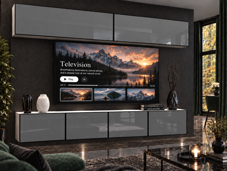 Obývacia stena Linea 200 cm TV/RTV sivá lesk Výrobca IMP L Brando 6/5/W/S/0/0