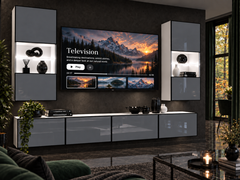 Obývacia stena Linea 200 cm TV/RTV sivá lesk Výrobca IMP L Keanu 7/5/W/S/0/0