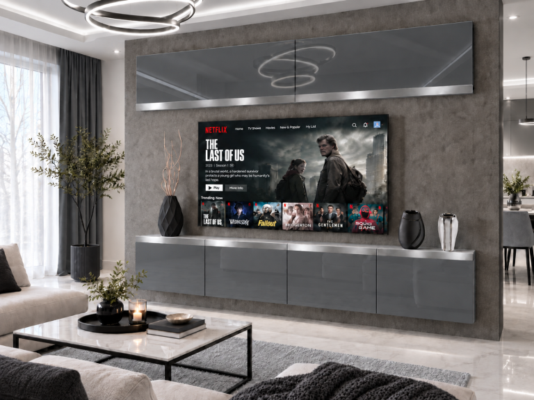 Obývacia stena Prestige 200 cm TV/RTV sivá lesk Výrobca IMP P Brando 6/5/W/S/0/0/SL