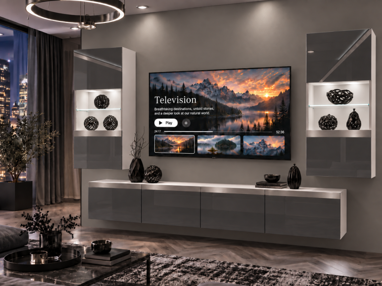 Obývacia stena Prestige 200 cm TV/RTV sivá lesk Výrobca IMP P Keanu 7/5/W/S/0/0/SL