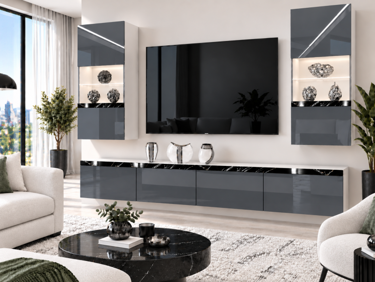 Obývacia stena Prestige 200 cm TV/RTV sivá lesk Výrobca IMP P Keanu 7/5/W/S/0/0/CS