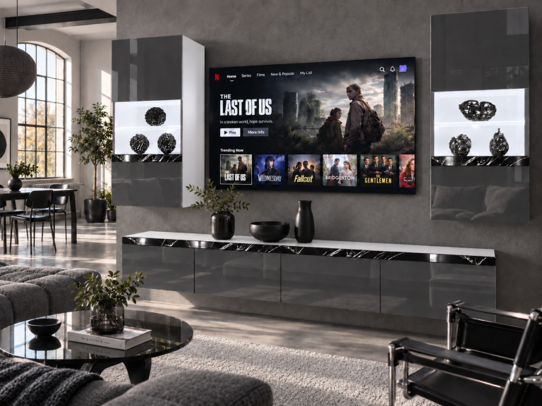 Obývacia stena Prestige 200 cm TV/RTV sivá lesk Výrobca IMP P Keanu 7/5/W/S/0/0/CS