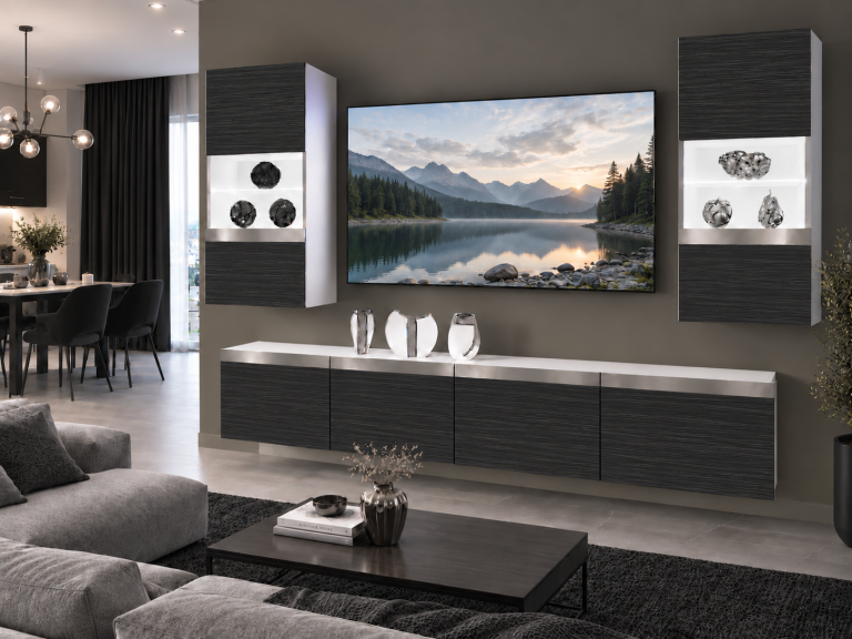 Obývacia stena Prestige 200 cm TV/RTV čierna ebenové Výrobca IMP P Keanu 7/5/W/HK/0/0/SL
