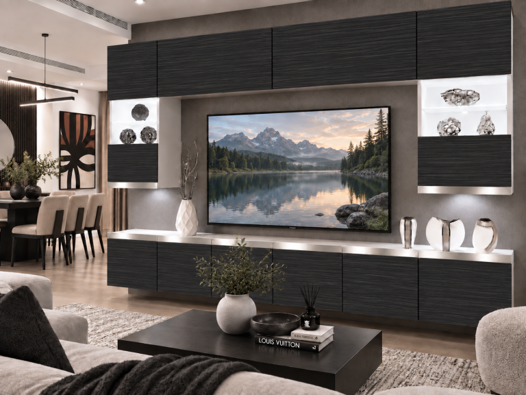 Obývacia stena Prestige 300 cm TV/RTV čierna ebenové Výrobca IMP P1 Nolan 1/5/W/HK/0/0/SL