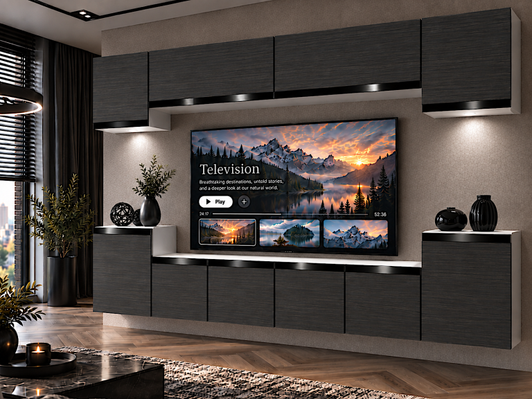 Obývacia stena Prestige 300 cm TV/RTV čierna ebenové Výrobca IMP P Hepburn 4/5/W/HK/0/0/CP
