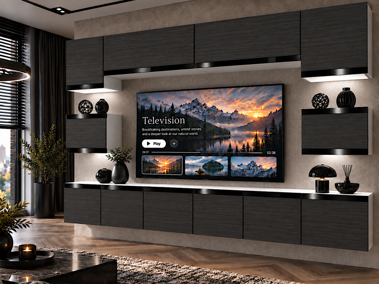 Obývacia stena Prestige 300 cm TV/RTV čierna ebenové Výrobca IMP P Tarantino 3/5/W/HK/0/0/CP