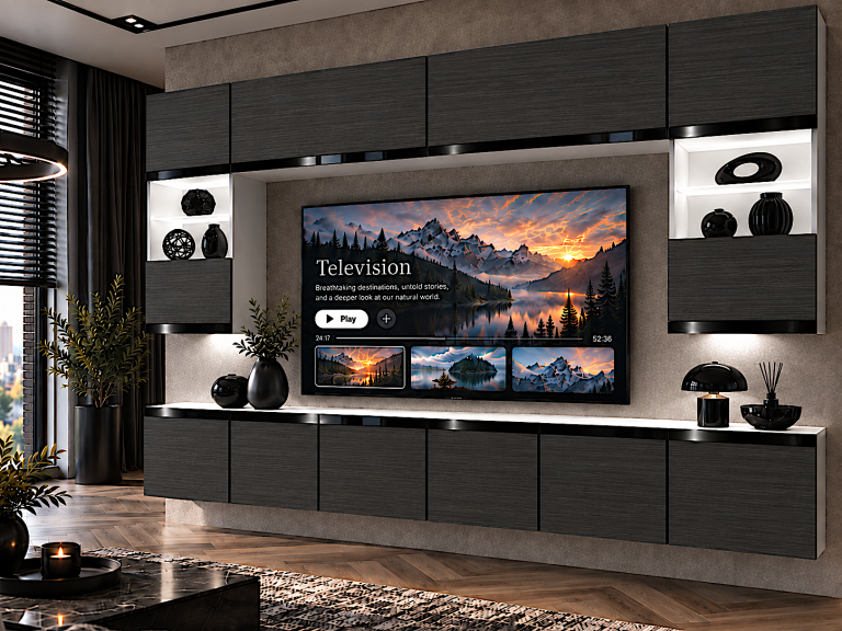 Obývacia stena Prestige 300 cm TV/RTV čierna ebenové Výrobca IMP P2 Nolan 1/5/W/HK/0/0/CP