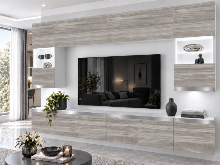 Obývacia stena Prestige 300 cm TV/RTV sivý antracit grafitový Výrobca IMP P1 Nolan 1/5/W/GW1/0/0/SL
