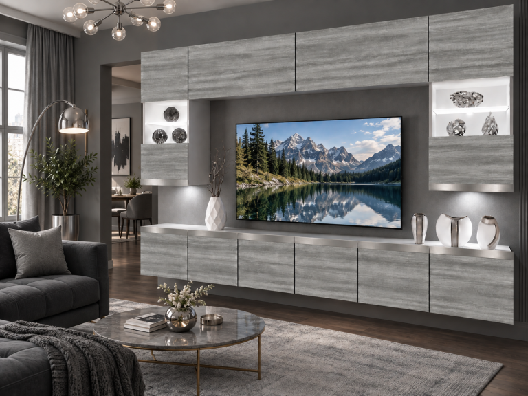 Obývacia stena Prestige 300 cm TV/RTV sivý antracit grafitový Výrobca IMP P1 Nolan 1/5/W/GW1/0/0/SL