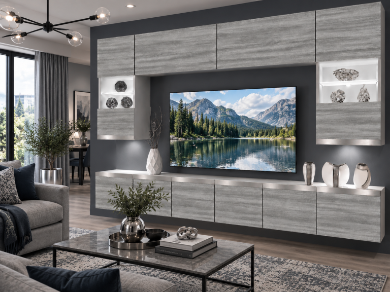 Obývacia stena Prestige 300 cm TV/RTV sivý antracit grafitový Výrobca IMP P1 Nolan 1/5/W/GW1/0/0/SL