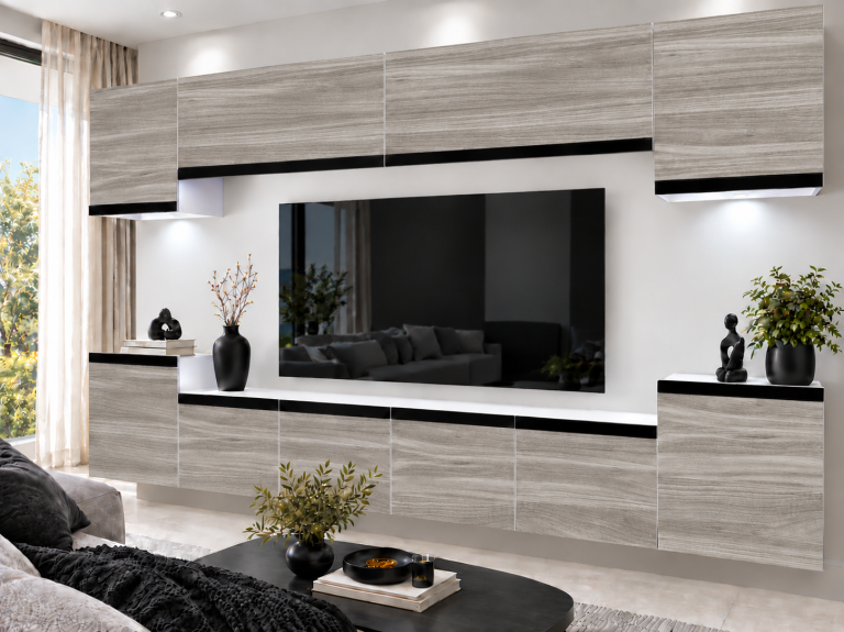 Obývacia stena Prestige 300 cm TV/RTV sivý antracit grafitový Výrobca IMP P Hepburn 4/5/W/GW1/0/0/CM