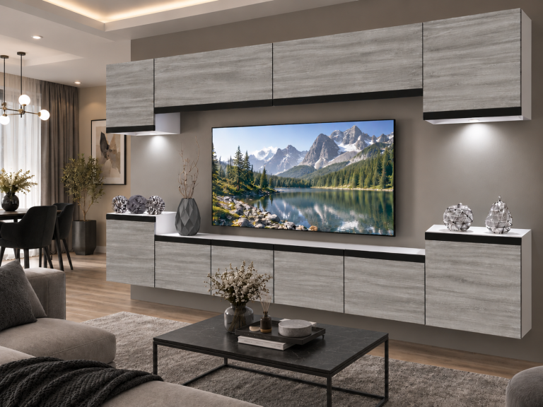 Obývacia stena Prestige 300 cm TV/RTV sivý antracit grafitový Výrobca IMP P Hepburn 4/5/W/GW1/0/0/CM