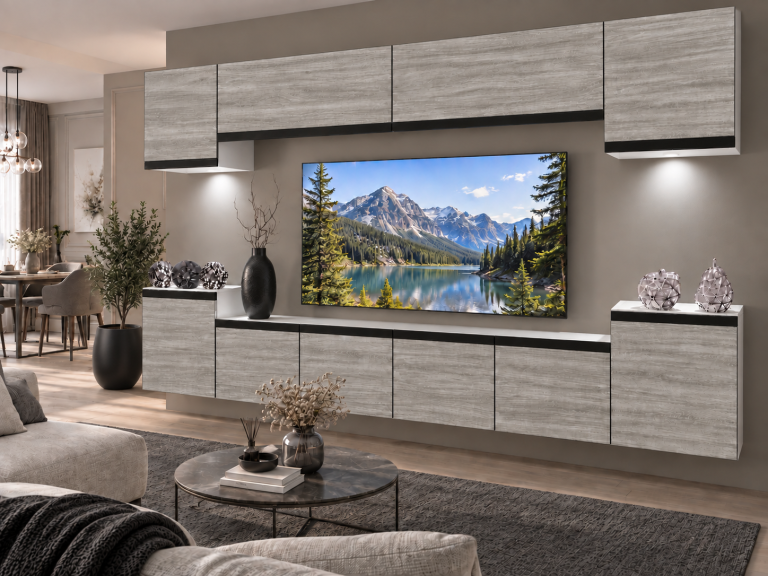 Obývacia stena Prestige 300 cm TV/RTV sivý antracit grafitový Výrobca IMP P Hepburn 4/5/W/GW1/0/0/CM