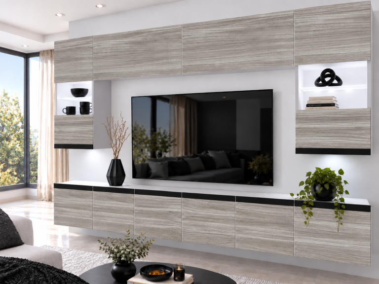 Obývacia stena Prestige 300 cm TV/RTV sivý antracit grafitový Výrobca IMP P1 Nolan 1/5/W/GW1/0/0/CM