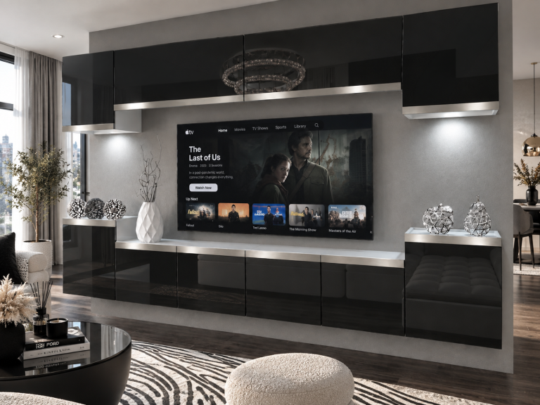 Obývacia stena Prestige 300 cm TV/RTV čierna lesk Výrobca IMP P Hepburn 4/5/W/B/0/0/SL