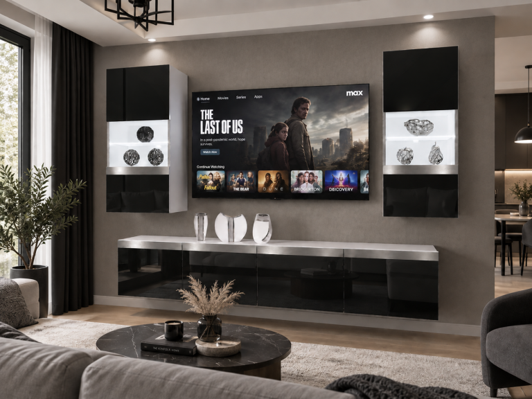 Obývacia stena Prestige 200 cm TV/RTV čierna lesk Výrobca IMP P Keanu 7/5/W/B/0/0/SL