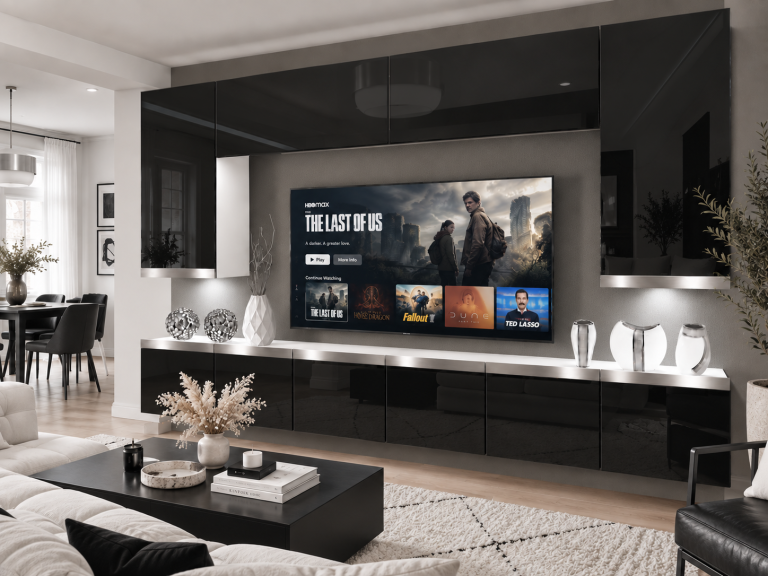 Obývacia stena Prestige 300 cm TV/RTV čierna lesk Výrobca IMP P Monroe 2/5/W/B/0/0/SL