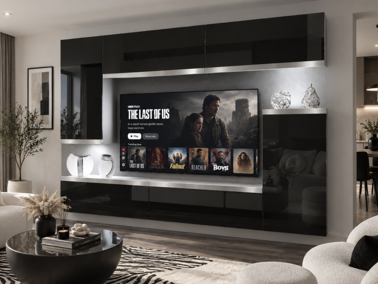 Obývacia stena Prestige 250 cm TV/RTV čierna lesk Výrobca IMP P Woody 8/5/W/B/0/0/SL