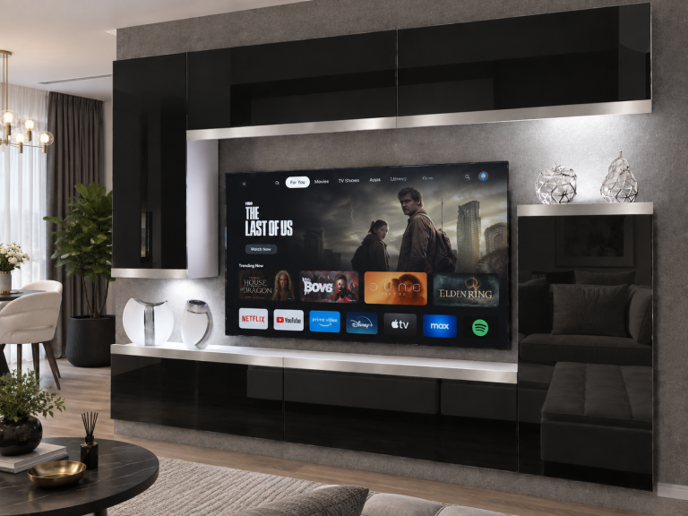 Obývacia stena Prestige 250 cm TV/RTV čierna lesk Výrobca IMP P Woody 8/5/W/B/0/0/SL