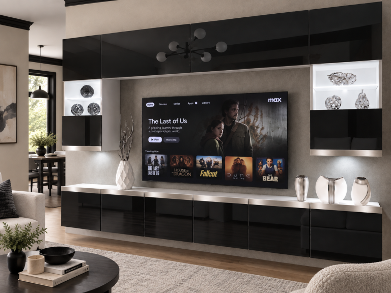 Obývacia stena Prestige 300 cm TV/RTV čierna lesk Výrobca IMP P1 Nolan 1/5/W/B/0/0/SL