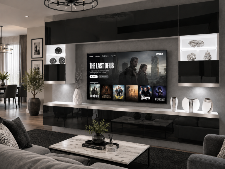 Obývacia stena Prestige 300 cm TV/RTV čierna lesk Výrobca IMP P1 Nolan 1/5/W/B/0/0/SL