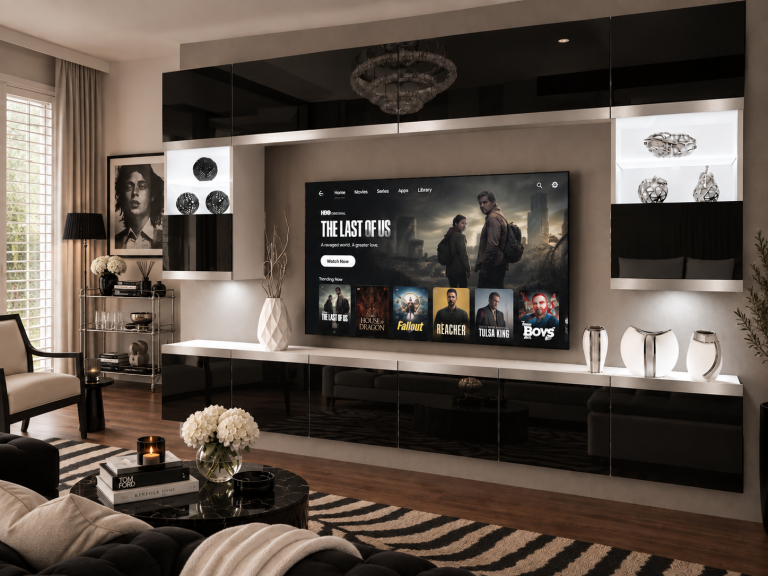 Obývacia stena Prestige 300 cm TV/RTV čierna lesk Výrobca IMP P2 Nolan 1/5/W/B/0/0/SL