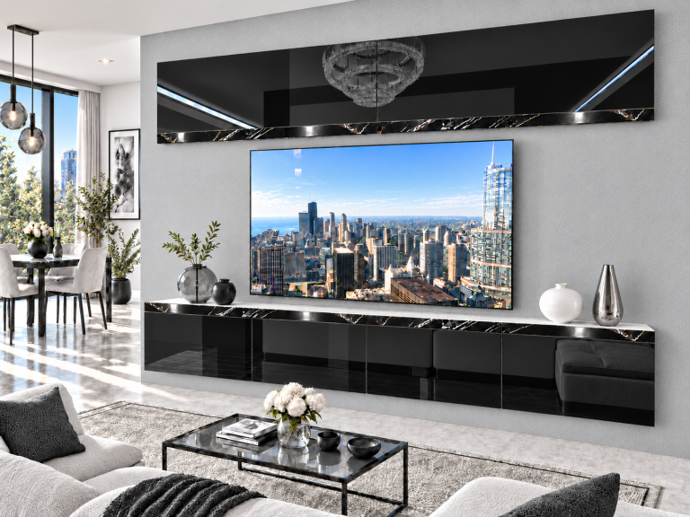 Obývacia stena Prestige 200 cm TV/RTV čierna lesk Výrobca IMP P Brando 6/5/W/B/0/0/CS