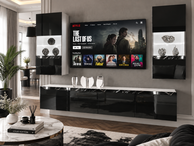 Obývacia stena Prestige 200 cm TV/RTV čierna lesk Výrobca IMP P Keanu 7/5/W/B/0/0/CS