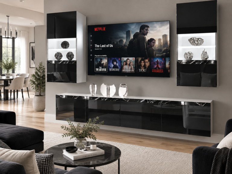 Obývacia stena Prestige 200 cm TV/RTV čierna lesk Výrobca IMP P Keanu 7/5/W/B/0/0/CS