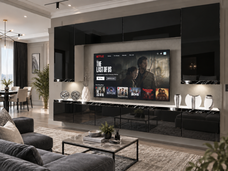 Obývacia stena Prestige 300 cm TV/RTV čierna lesk Výrobca IMP P Monroe 2/5/W/B/0/0/CS