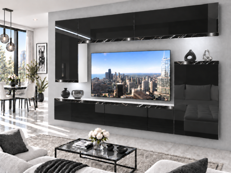 Obývacia stena Prestige 250 cm TV/RTV čierna lesk Výrobca IMP P Woody 8/5/W/B/0/0/CS