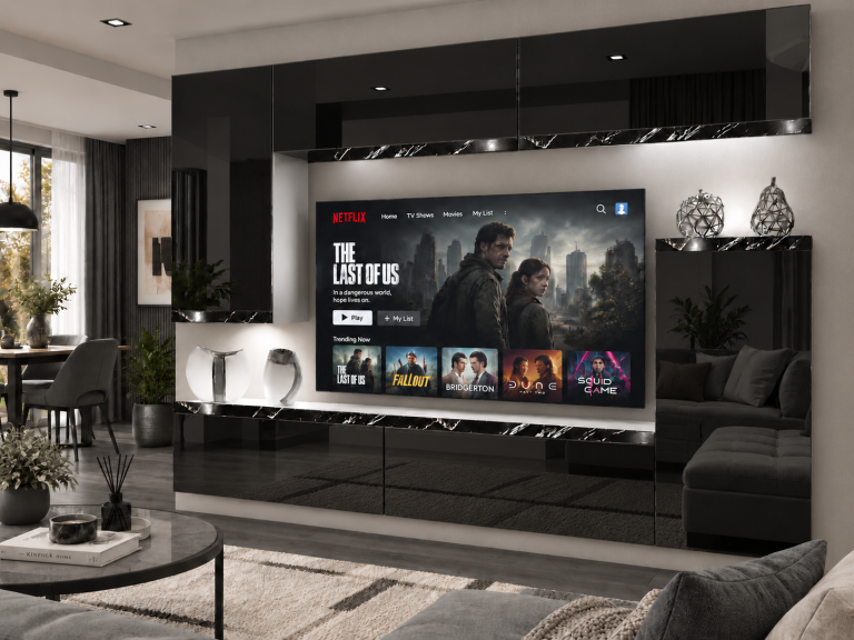 Obývacia stena Prestige 250 cm TV/RTV čierna lesk Výrobca IMP P Woody 8/5/W/B/0/0/CS