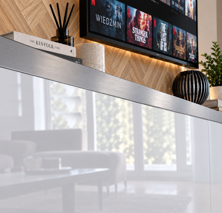 Obývacia stena Prestige 200 cm TV/RTV sivá lesk Výrobca IMP P Keanu 7/5/W/S/0/0/SL