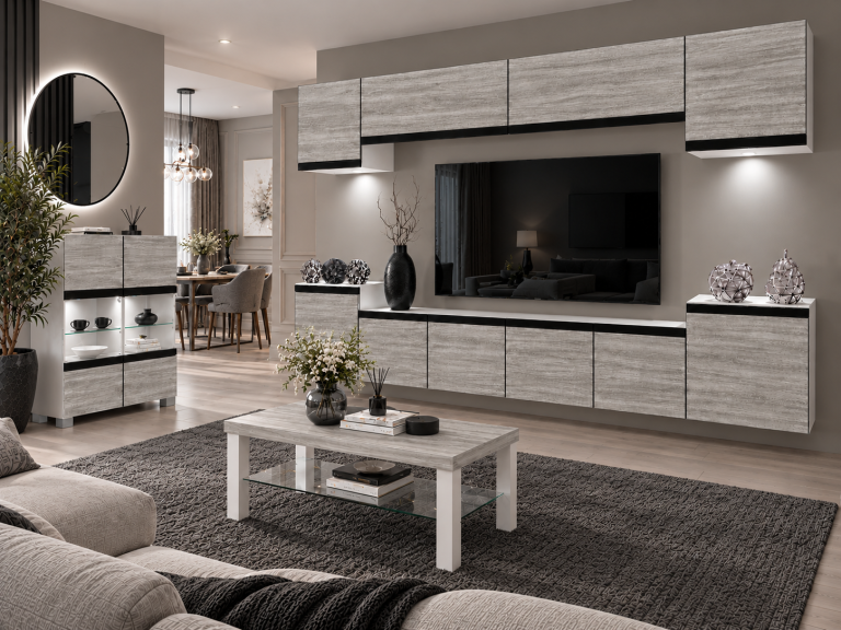 Obývacia stena Prestige 300 cm TV/RTV sivý antracit grafitový Výrobca IMP P Hepburn 4/5/W/GW1/0/0/CM