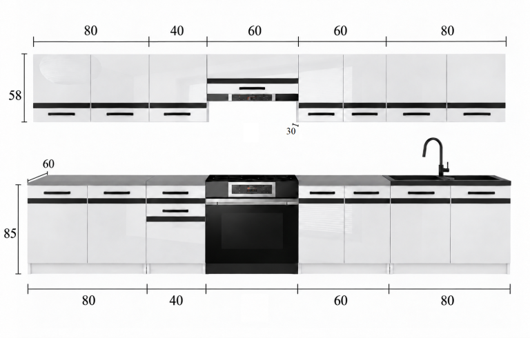 Meble kuchenne Prestige 320 cm szary mat z blatem Producent TOR P Vincent/0/WT/SR/0/0/SL