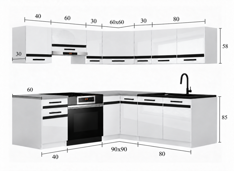 Meble kuchenne Prestige 360 cm szary połysk bez blatu Producent INF P Pablo/0/WT/S/BB/0/CS