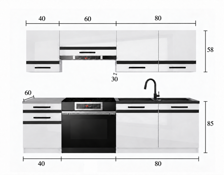Meble kuchenne Prestige 180 cm szary mat bez blatu Producent TOR P Leonardo/0/WT/SR/BB/A1/CM