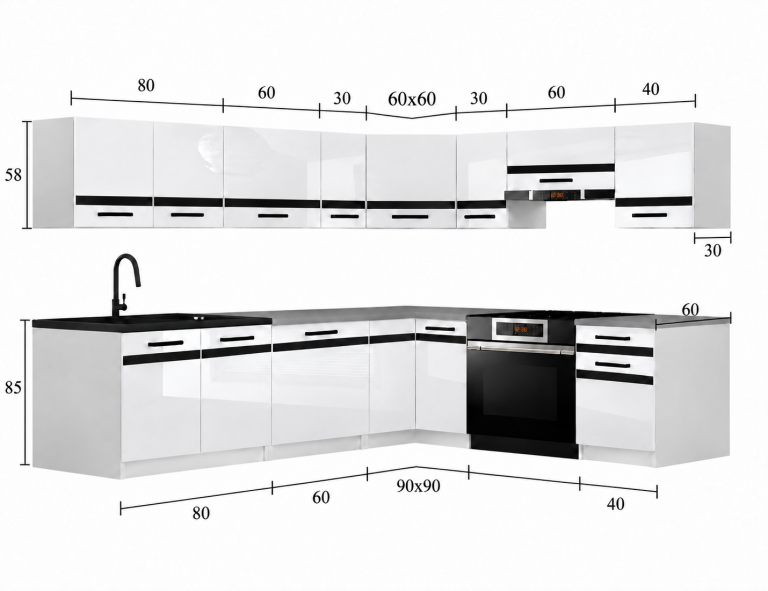 Meble kuchenne Prestige 420 cm szary połysk bez blatu Producent INF P Gustav/0/WT/S/BB/A1/CS