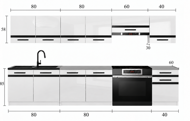 Meble kuchenne Prestige 260 cm szary mat bez blatu Producent TOR P Frida/0/WT/SR/BB/A1/CM