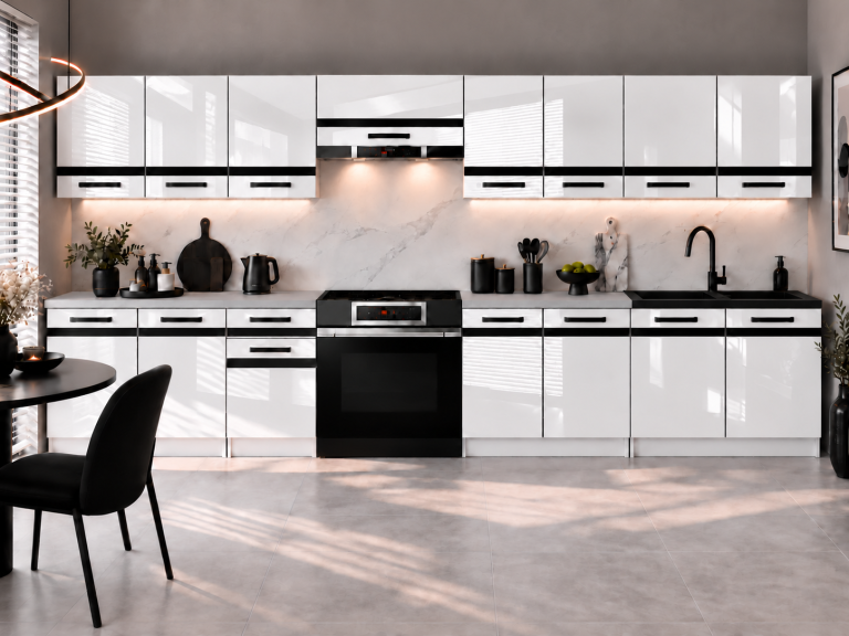 Meble kuchenne Prestige 320 cm biały połysk z blatem Producent INF P Vincent/0/WT/W/0/A1/CM