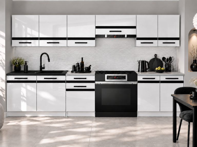 Meble kuchenne Prestige 240 cm biały połysk z blatem Producent INF P Salvador/0/WT/W/0/A1/CM