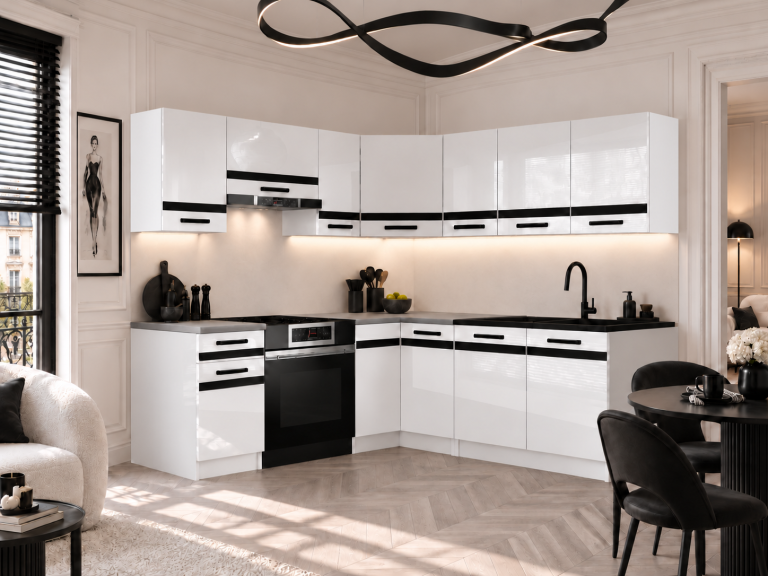 Meble kuchenne Prestige 360 cm biały połysk bez blatu Producent INF P Pablo/0/WT/W/BB/A1/CM