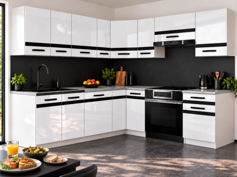Meble kuchenne Prestige 420 cm biały połysk z blatem Producent INF P Gustav/0/WT/W/0/A1/CM
