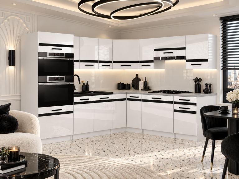 Meble kuchenne Prestige 420 cm biały połysk z blatem Producent INF P Diego/0/WT/W/0/A1/CM
