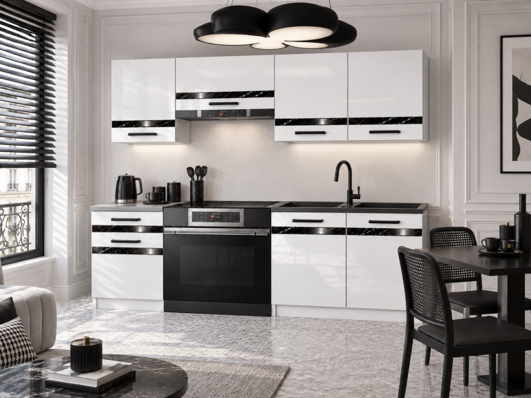 Meble kuchenne Prestige 180 cm biały połysk bez blatu Producent INF P Leonardo/0/WT/W/BB/A1/CS